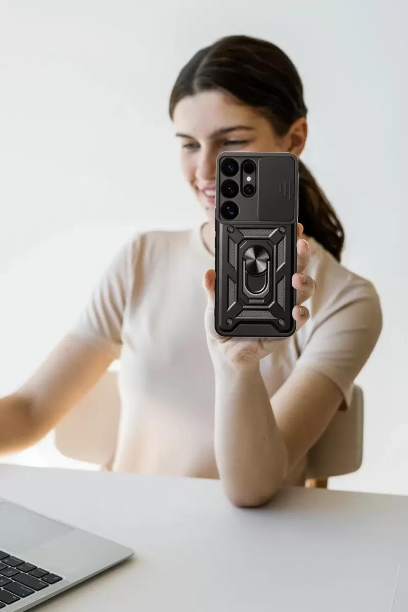 Newface Samsung Galaxy S25 Ultra Kılıf Pars Lens Yüzüklü Silikon - Siyah
