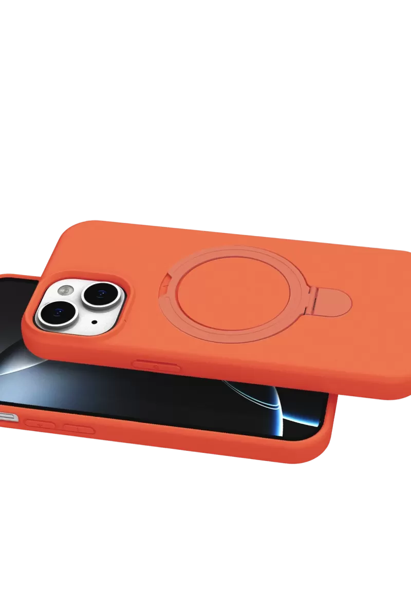 Newface Apple iPhone 15 Regal Magsafe Standlı Kapak - Turuncu