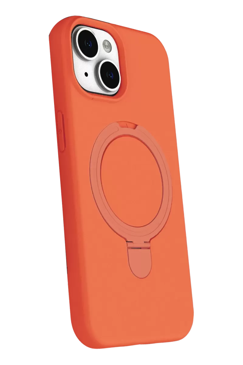 Newface Apple iPhone 15 Regal Magsafe Standlı Kapak - Turuncu
