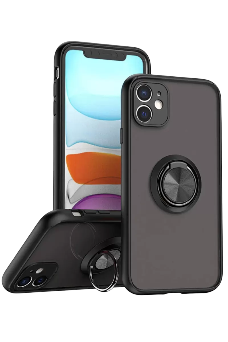 Newface Apple iPhone 11 Kılıf Montreal Yüzüklü Silikon Kapak - Siyah