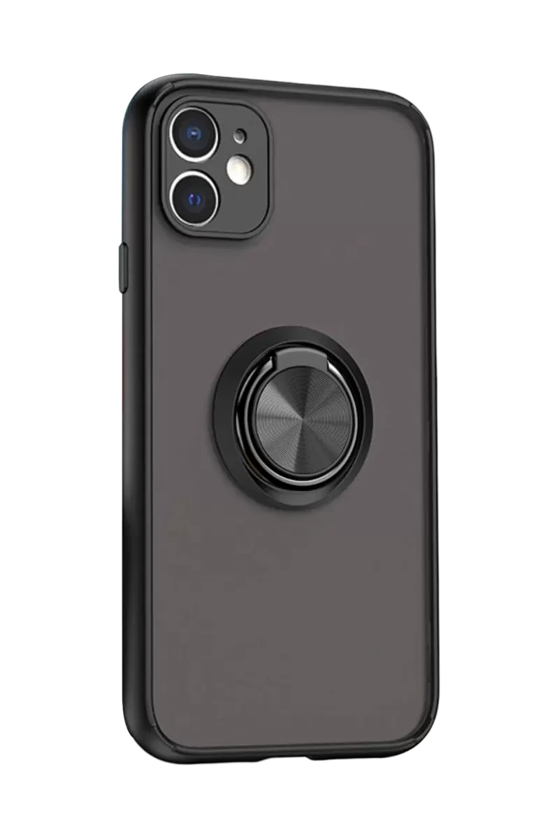 Newface Apple iPhone 11 Kılıf Montreal Yüzüklü Silikon Kapak - Siyah