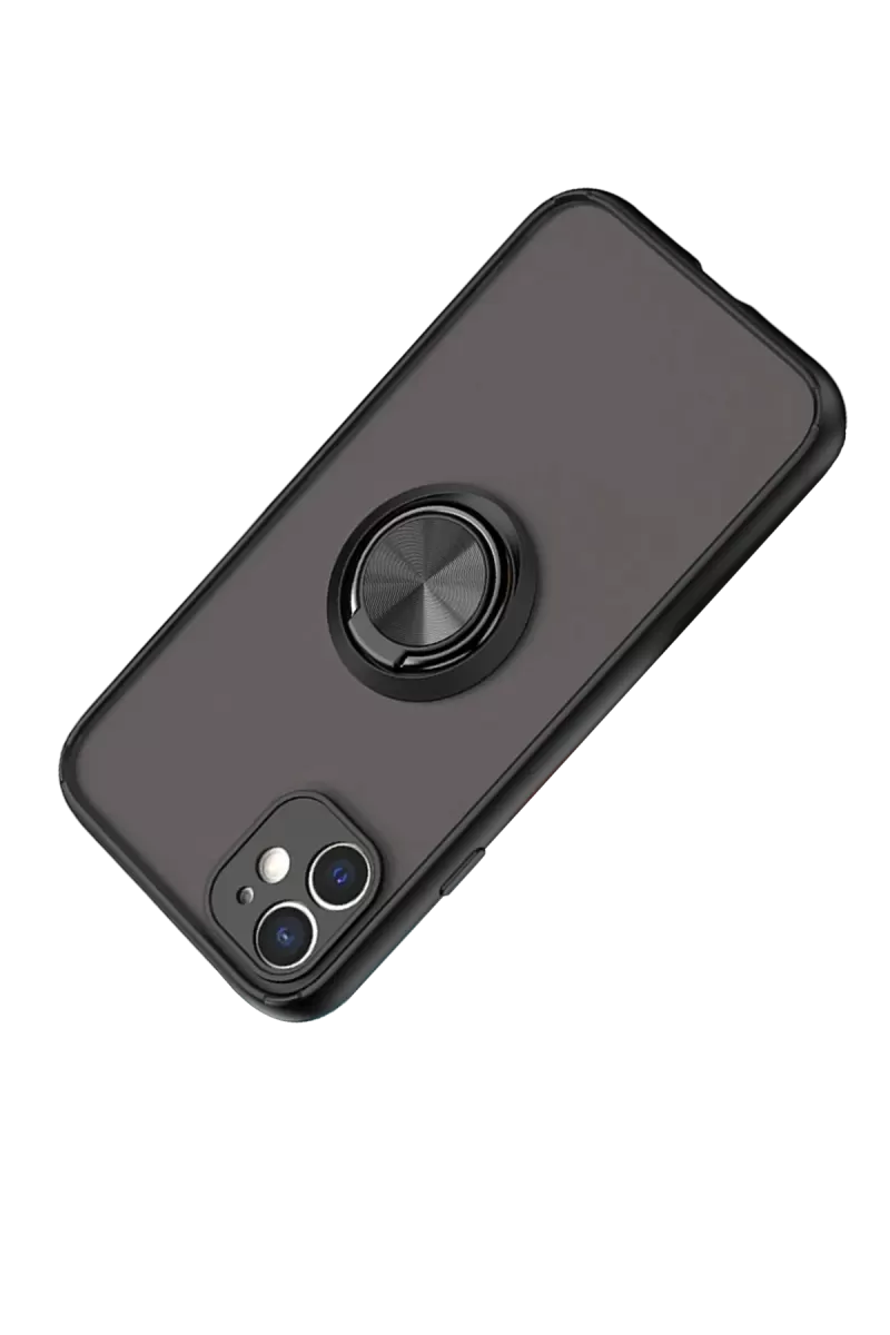 Newface Apple iPhone 11 Kılıf Montreal Yüzüklü Silikon Kapak - Siyah