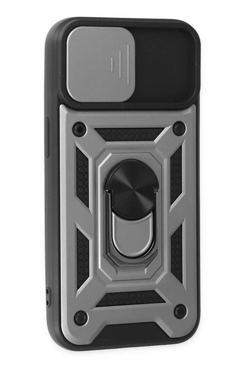 Newface Apple iPhone 14 Kılıf Pars Lens Yüzüklü Silikon - Gümüş