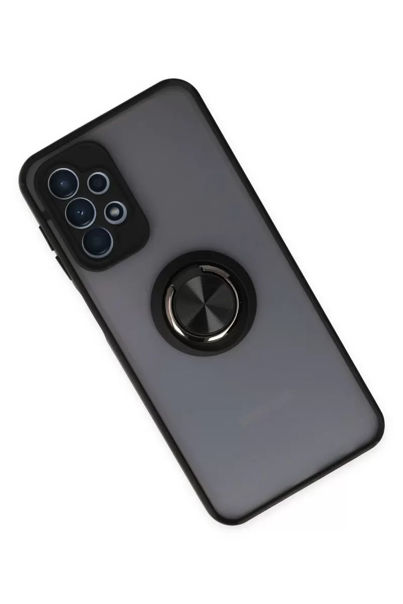 Newface Samsung Galaxy A23 4G Kılıf Montreal Yüzüklü Silikon Kapak - Siyah