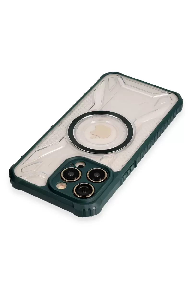 Newface Apple iPhone 13 Pro Max Kılıf Prag Magneticsafe Kapak - Koyu Yeşil