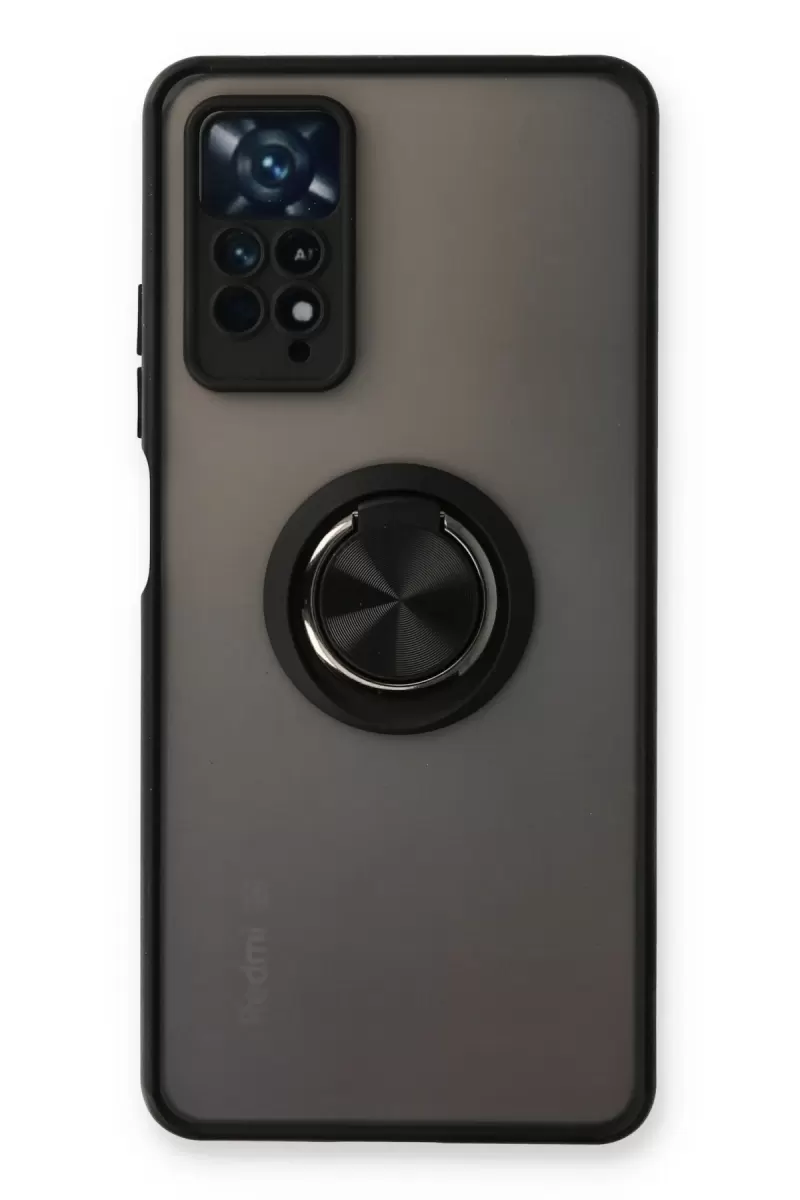 Newface Xiaomi Redmi Note 11 Pro Kılıf Montreal Yüzüklü Silikon Kapak - Siyah