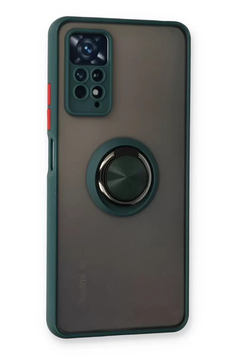 Newface Xiaomi Redmi Note 11 Pro Kılıf Montreal Yüzüklü Silikon Kapak - Yeşil