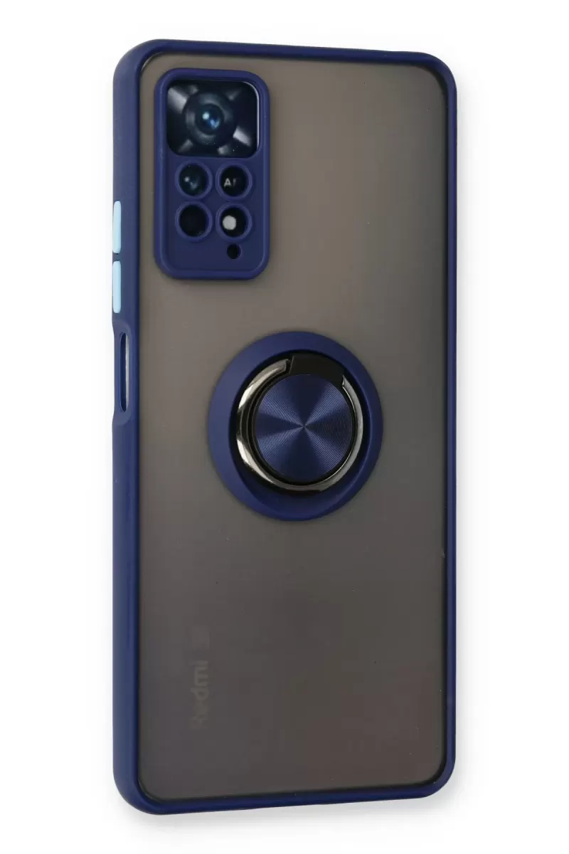 Newface Xiaomi Redmi Note 11 Pro Kılıf Montreal Yüzüklü Silikon Kapak - Lacivert
