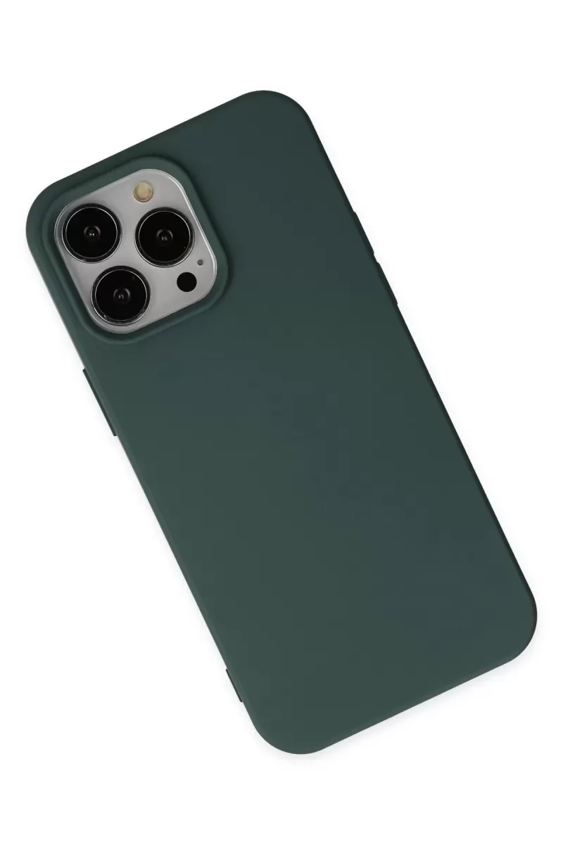 Newface Apple iPhone 14 Pro Max Kılıf Nano içi Kadife Silikon - Koyu Yeşil