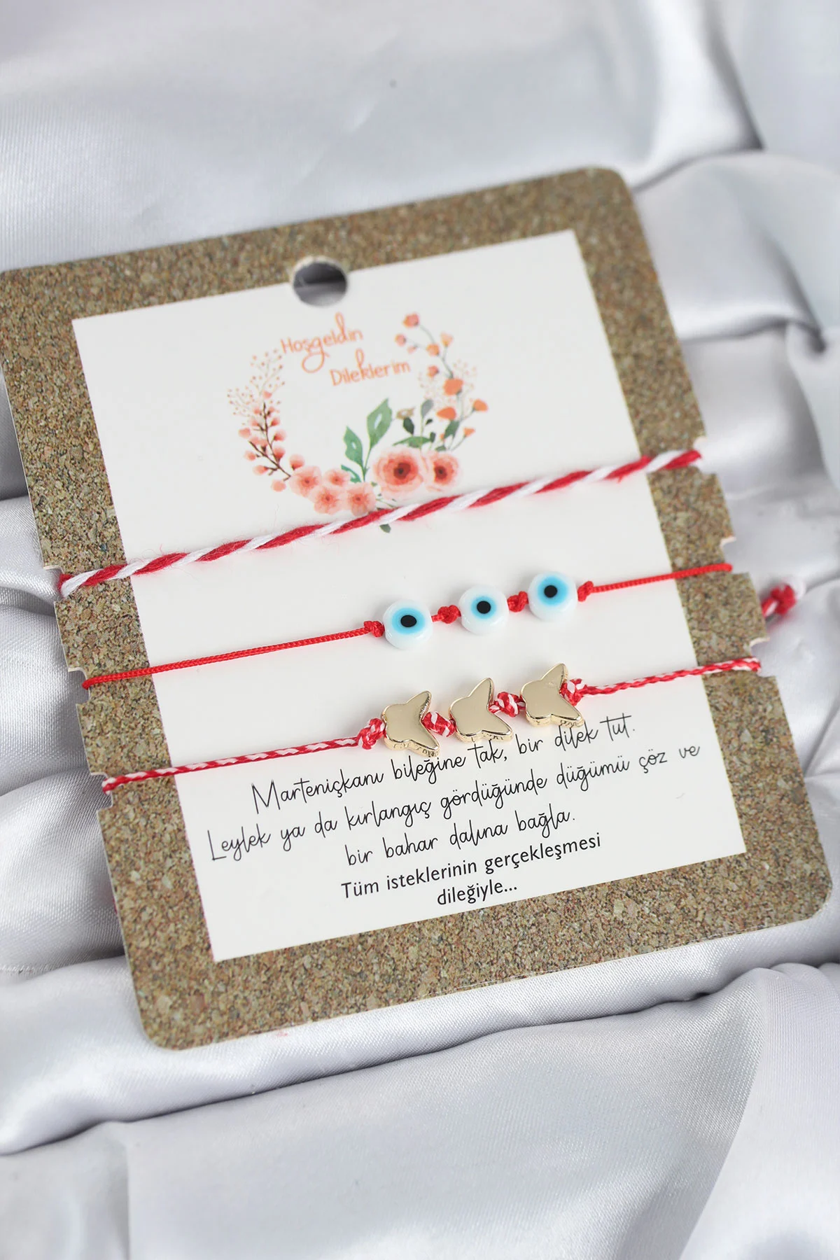 Marteniçka Bileklik 3'lü Kelebek ve Nazar Boncuklu Model