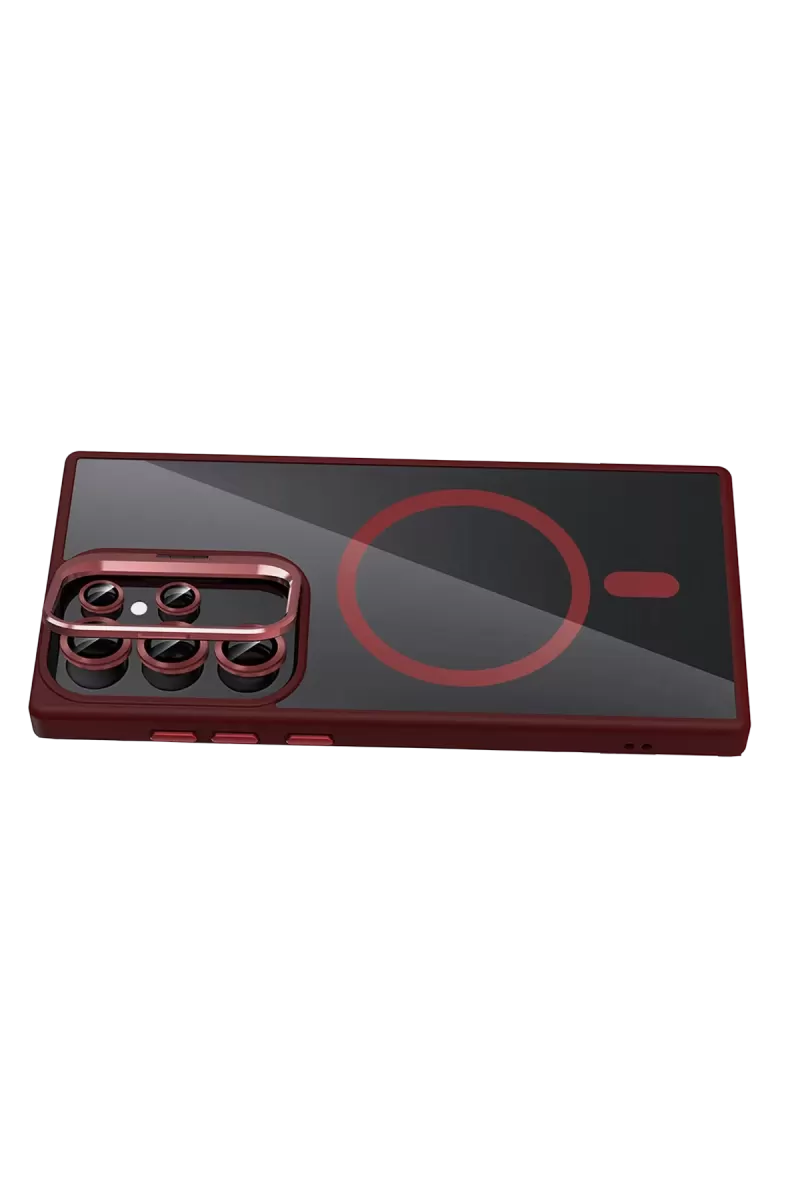 Joko Samsung Galaxy S23 Ultra Remim Lensli Magsafe Standlı Kapak - Bordo