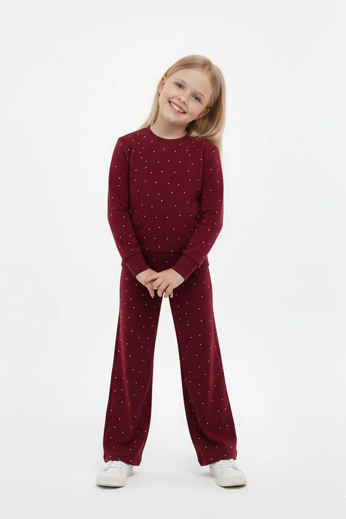 Kız Çocuk Parlak Taş İşlemeli Uzun Kollu Sweatshirt Ve Geniş Paça Takım