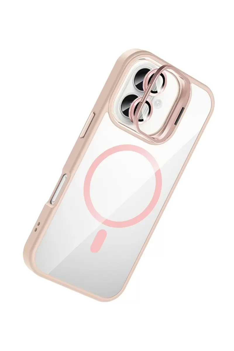 Joko Apple iPhone 16 Remim Lensli Magsafe Standlı Kapak - Pembe