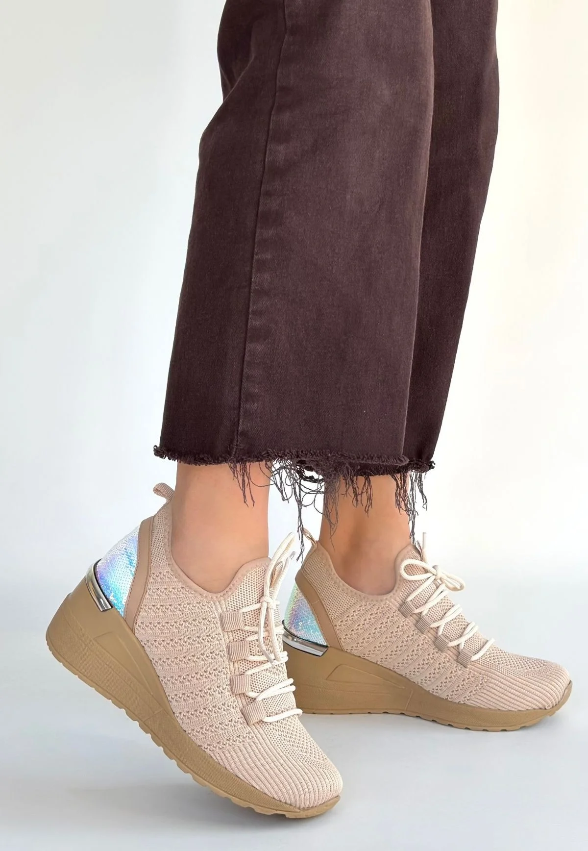 Weor Bej Triko Bağcıklı Spor Ayakkabı