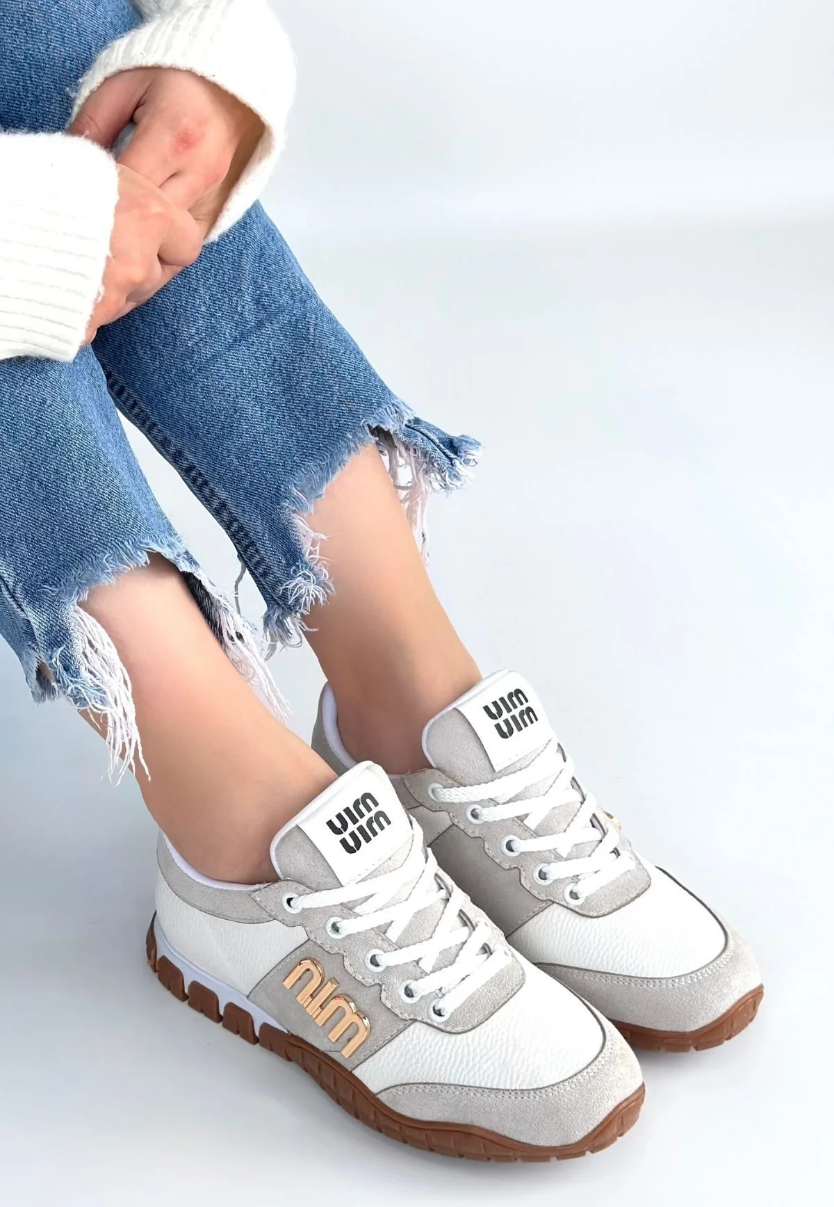 Marje Beyaz Cilt Bağcıklı Spor Ayakkabı