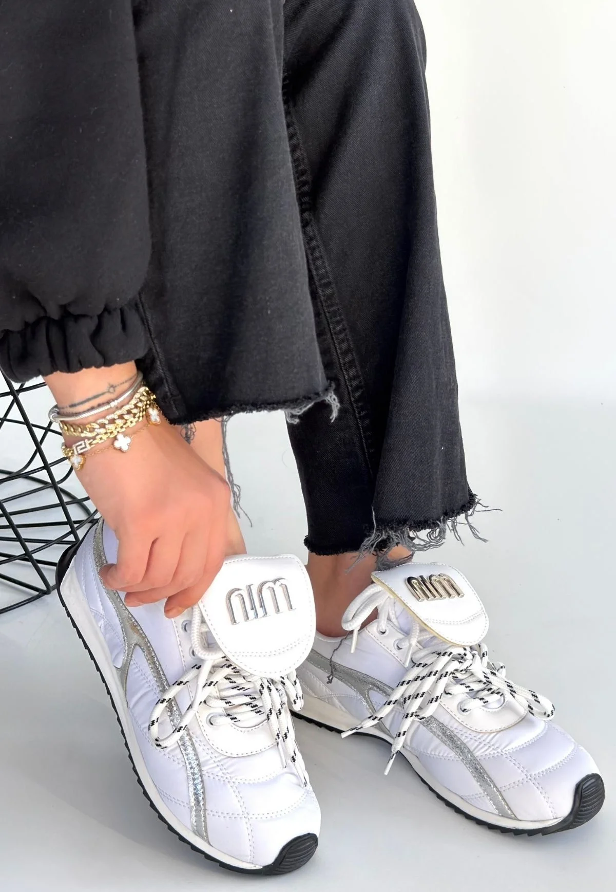 Dissa Beyaz Cilt Bağcıklı Paraşüt Detaylı Spor Ayakkabı