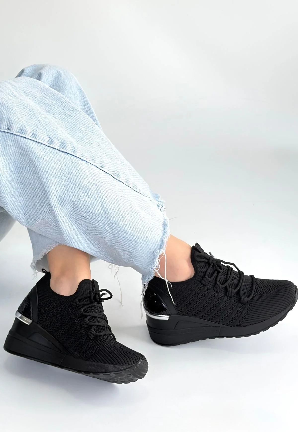 Weor Siyah Triko Bağcıklı Spor Ayakkabı