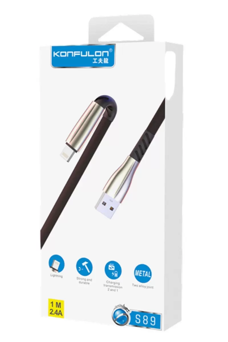 Konfulon S89 Metal Uçlu Lightning Kablo iphone Uyumlu 1M 2.4A - Siyah