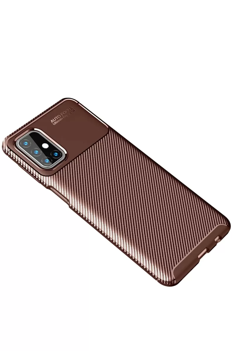 Newface Samsung Galaxy M31S Kılıf Auto Focus Karbon Kapak - Kahverengi