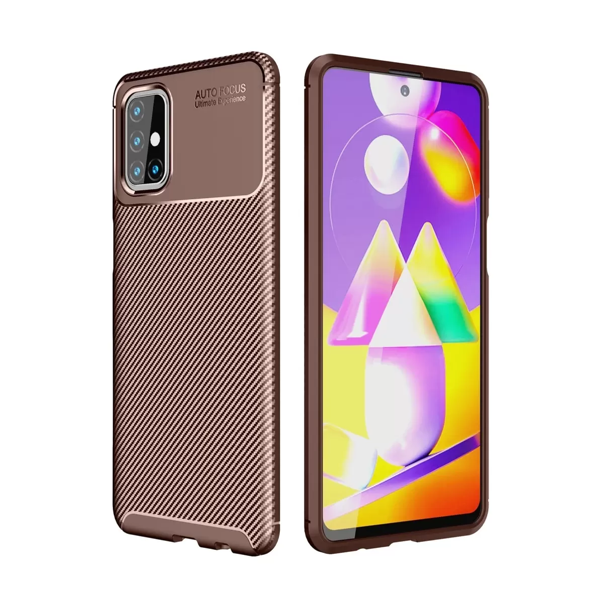 Newface Samsung Galaxy M31S Kılıf Auto Focus Karbon Kapak - Kahverengi