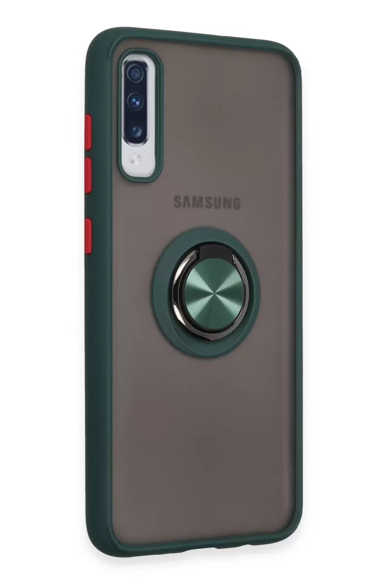 Newface Samsung Galaxy A70 Kılıf Montreal Yüzüklü Silikon Kapak - Yeşil