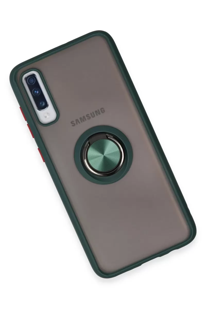 Newface Samsung Galaxy A70 Kılıf Montreal Yüzüklü Silikon Kapak - Yeşil