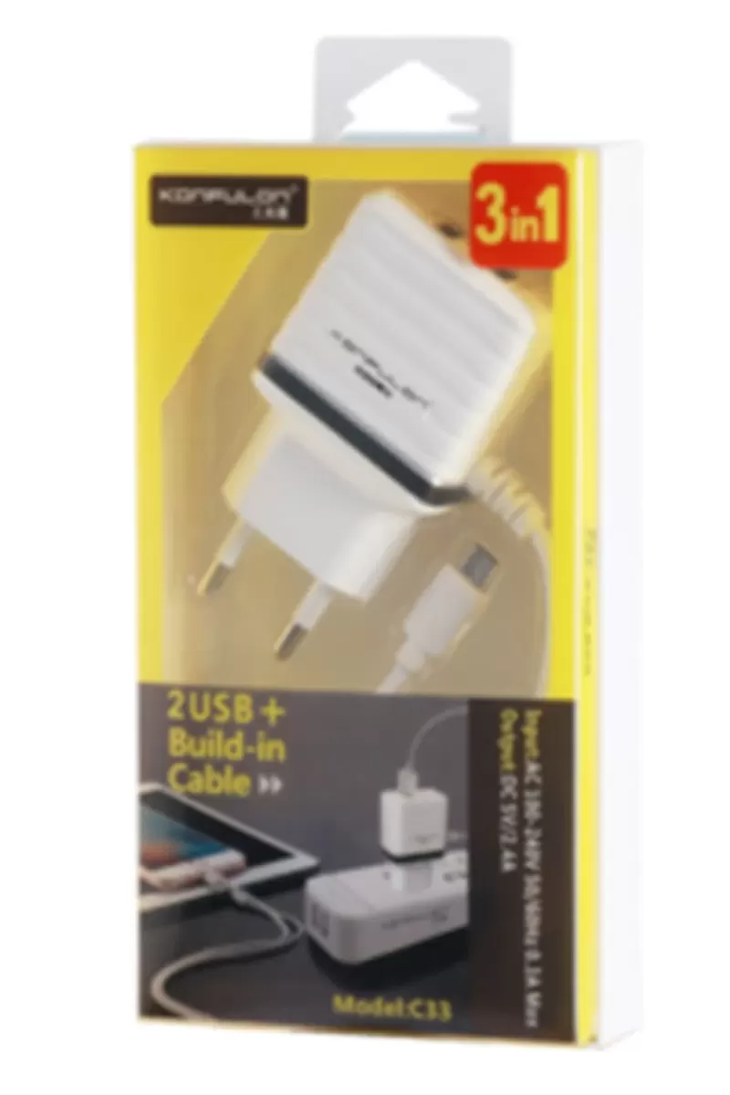 Konfulon C33 Hızlı Şarj Cihazı 3in1 (Dahili Micro USB Kablolu)