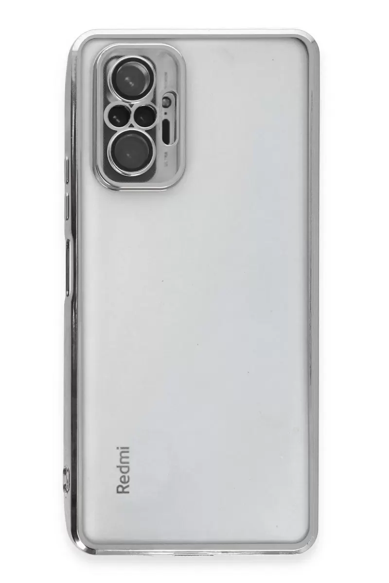 Newface Xiaomi Redmi Note 10 Pro Kılıf Razer Lensli Silikon - Gümüş