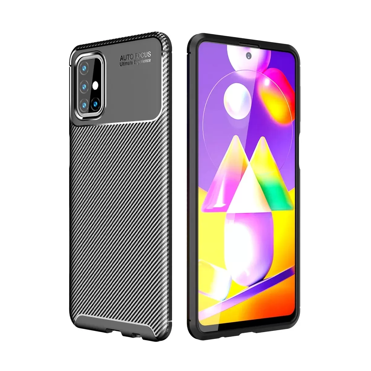 Newface Samsung Galaxy M31S Kılıf Auto Focus Karbon Kapak - Siyah