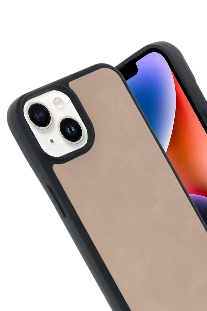 Newface Apple iPhone 15 Kılıf Aras Deri Kapak - Pudra