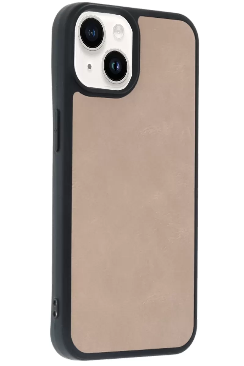 Newface Apple iPhone 15 Kılıf Aras Deri Kapak - Pudra