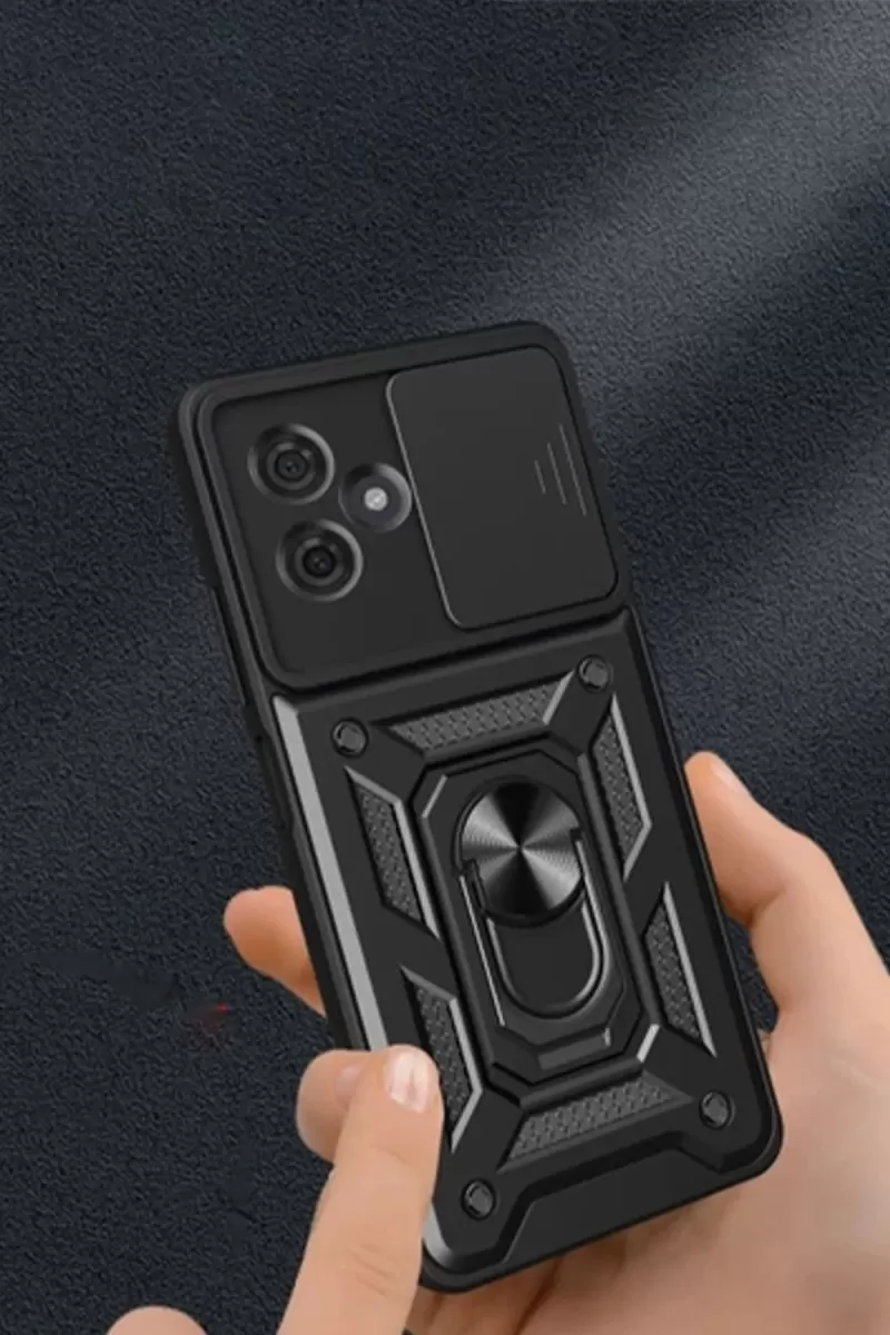 Newface Xiaomi Redmi Note 13 Pro Plus Kılıf Pars Lens Yüzüklü Silikon - Siyah