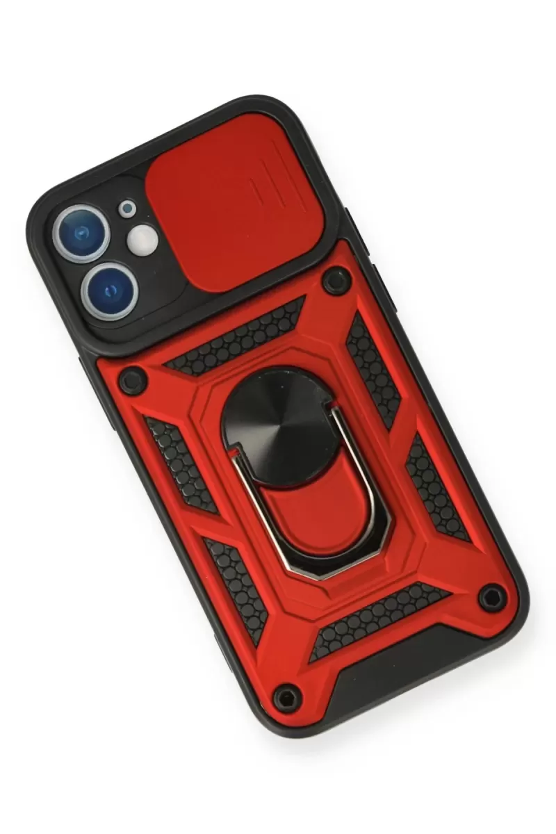 Newface Apple iPhone 11 Kılıf Pars Lens Yüzüklü Silikon - Kırmızı