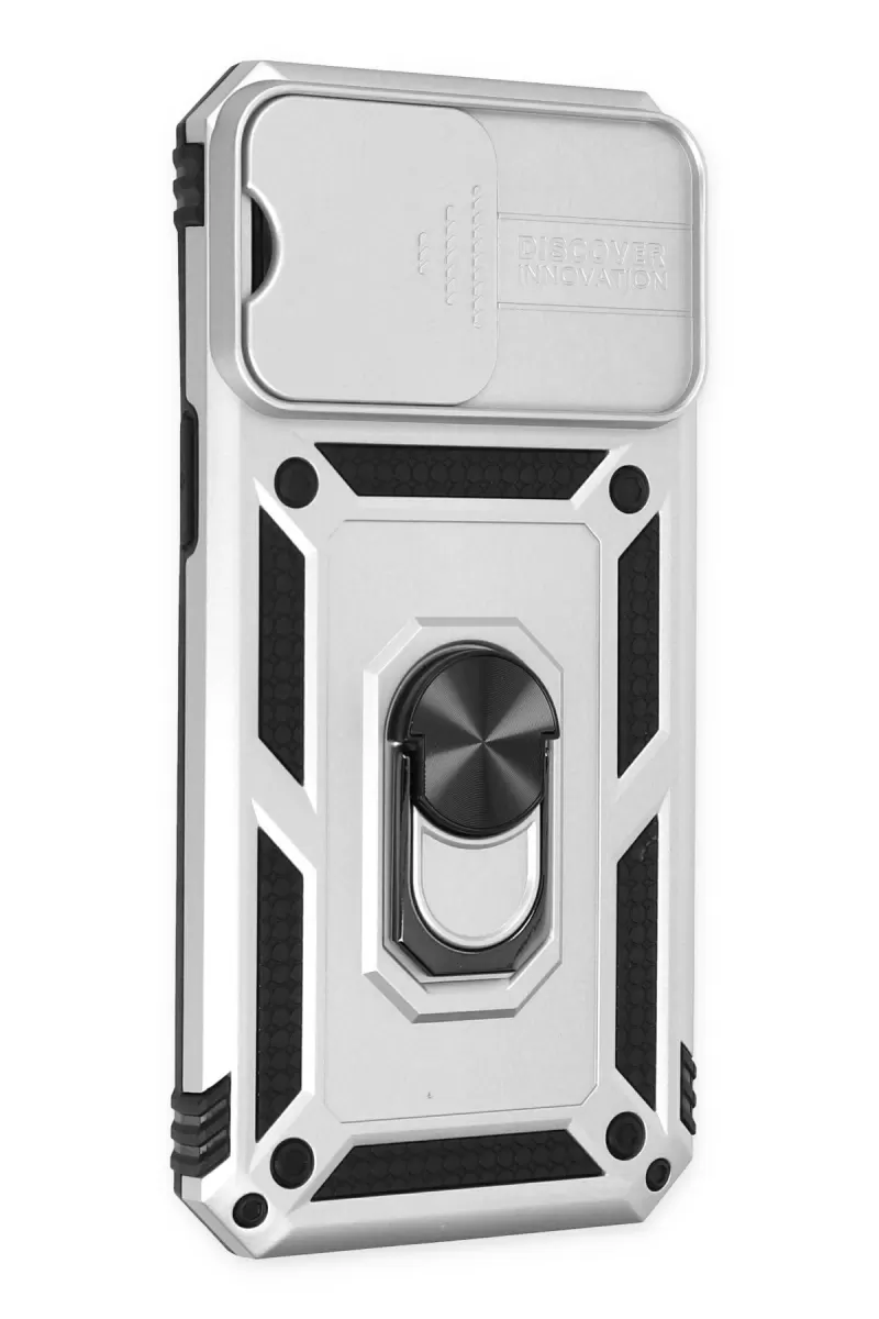 Newface Apple iPhone 14 Pro Max Kılıf Pars Lens Yüzüklü Silikon - Gümüş