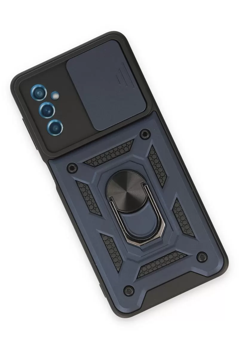 Newface Samsung Galaxy M52 5G Kılıf Pars Lens Yüzüklü Silikon - Lacivert