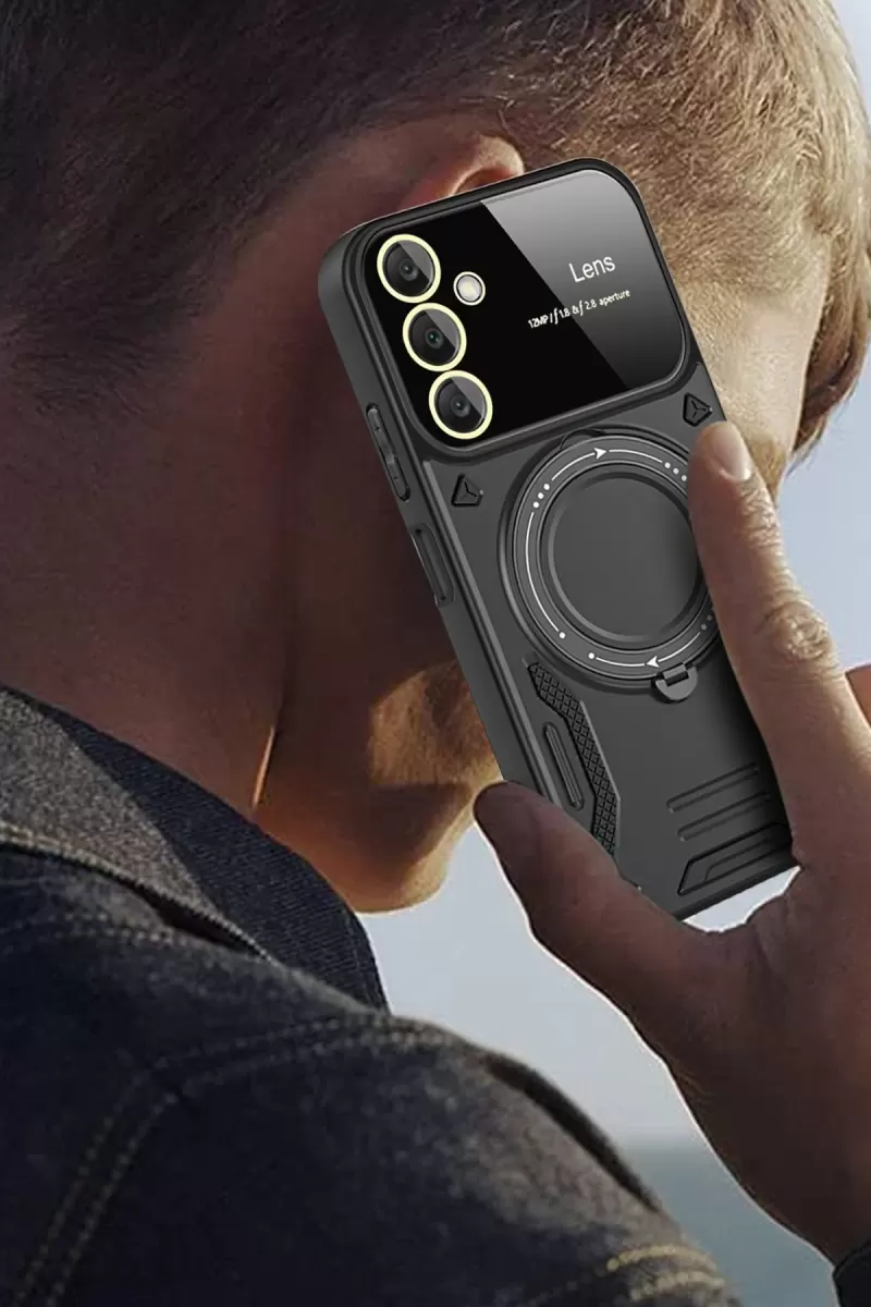 Newface Samsung Galaxy A54 5G Kılıf Joy Lens Standlı Kapak - Siyah