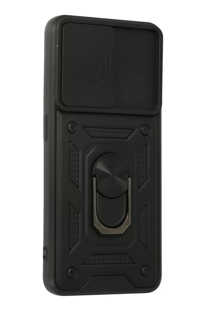 Newface Oppo A74 4G Kılıf Pars Lens Yüzüklü Silikon - Siyah