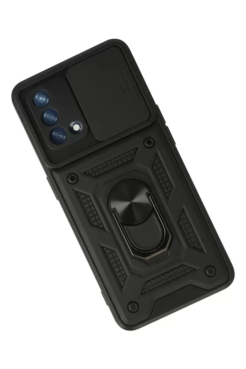 Newface Oppo A74 4G Kılıf Pars Lens Yüzüklü Silikon - Siyah