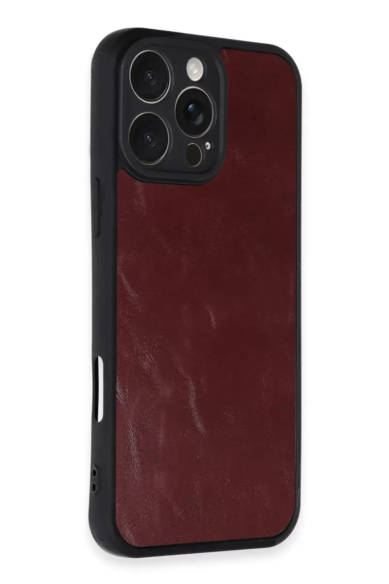 Newface Apple iPhone 16 Pro Max Kılıf Aras Deri Kapak - Bordo