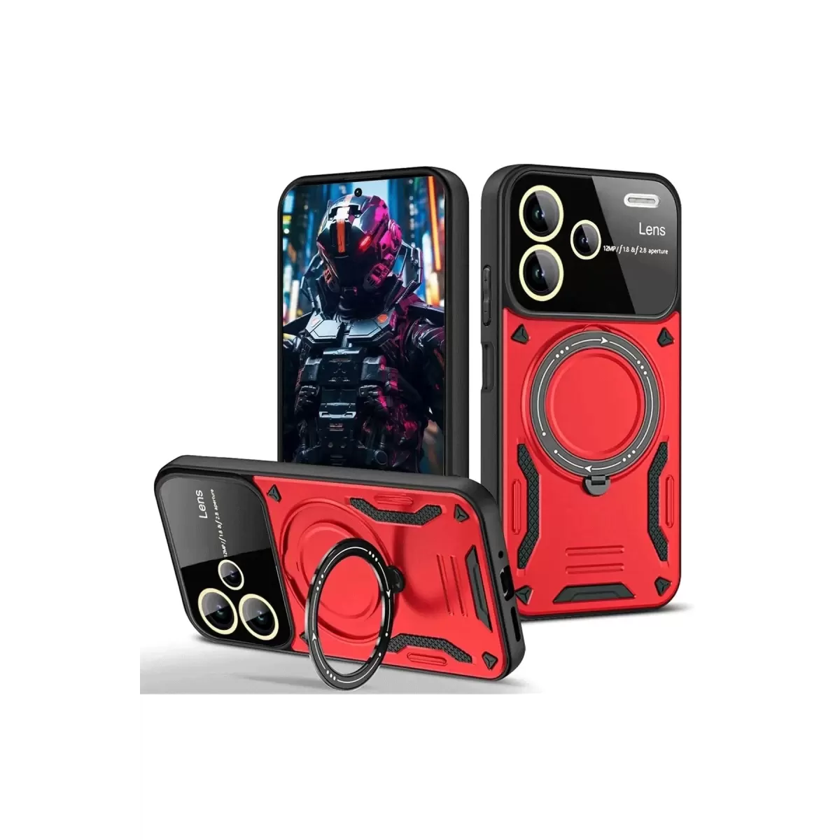 Newface Xiaomi Redmi Note 13 Pro Plus Joy Lens Standlı Kapak - Kırmızı