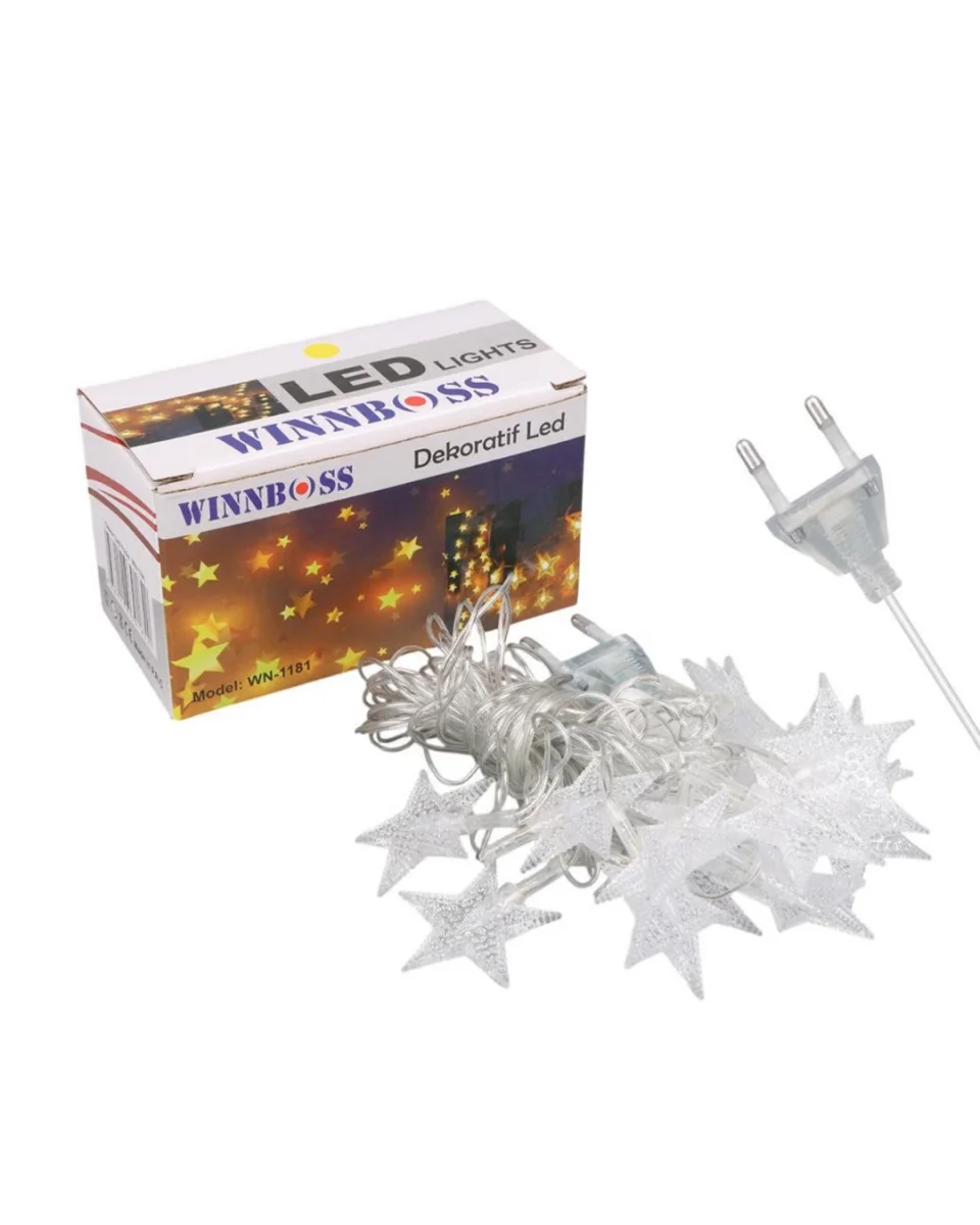 20 LED Yıldız Işık Zinciri Günışığı Beyaz Dekoratif Süs Lambası