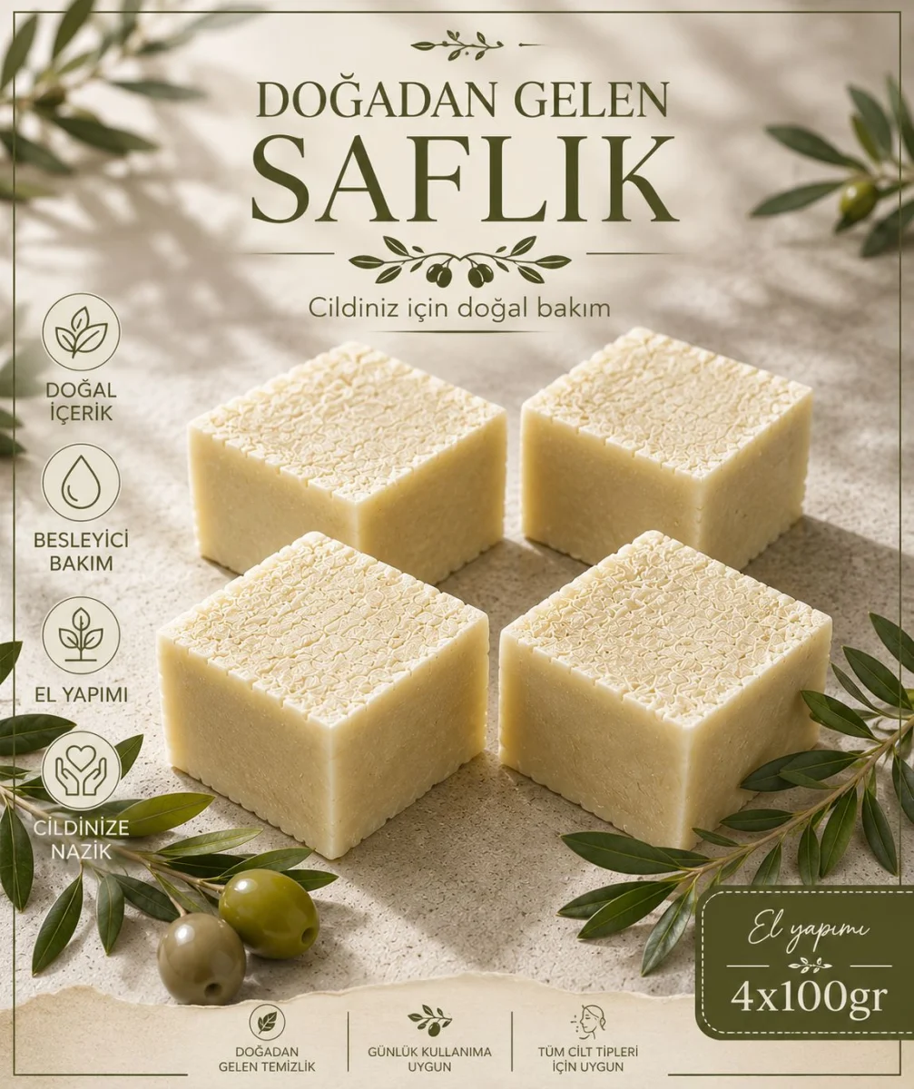 Doğal El Yapımı Zeytinyağ Özlü Katı Sabun    4 X 100 GR