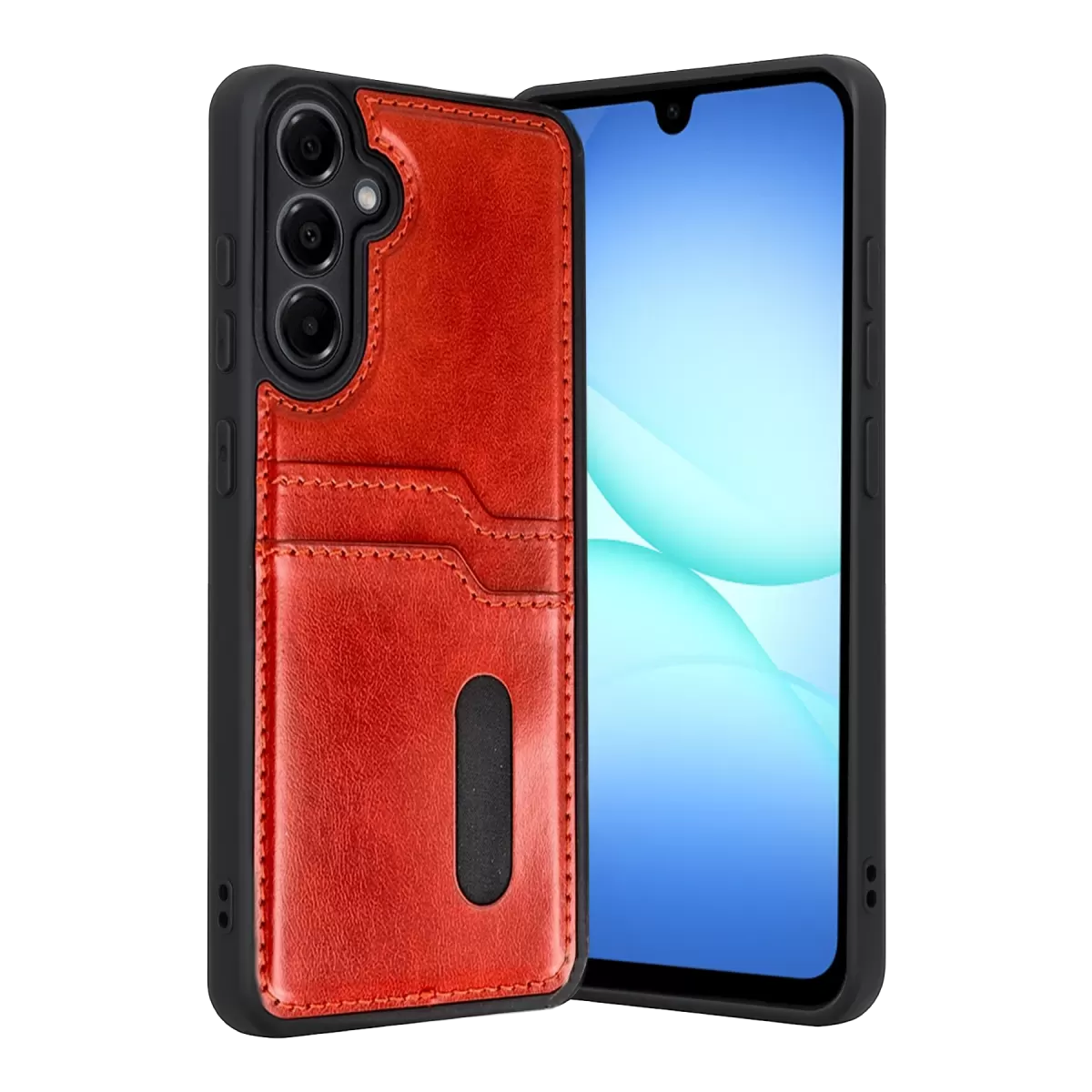 Newface Samsung Galaxy A37 5G Sara Kartvizitli Deri Kılıf - Kırmızı