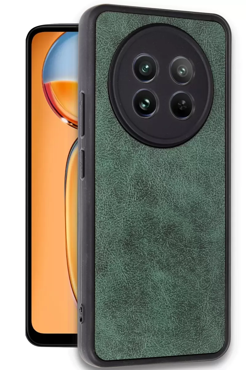 Newface Realme 12 5G Kılıf Aras Deri Kapak - Koyu Yeşil