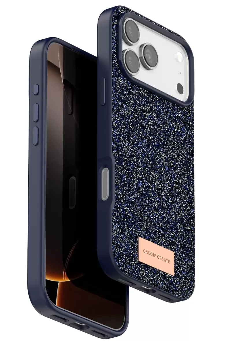Onegif Apple iPhone 17 Pro Max Bright Simli Kapak - Mavi