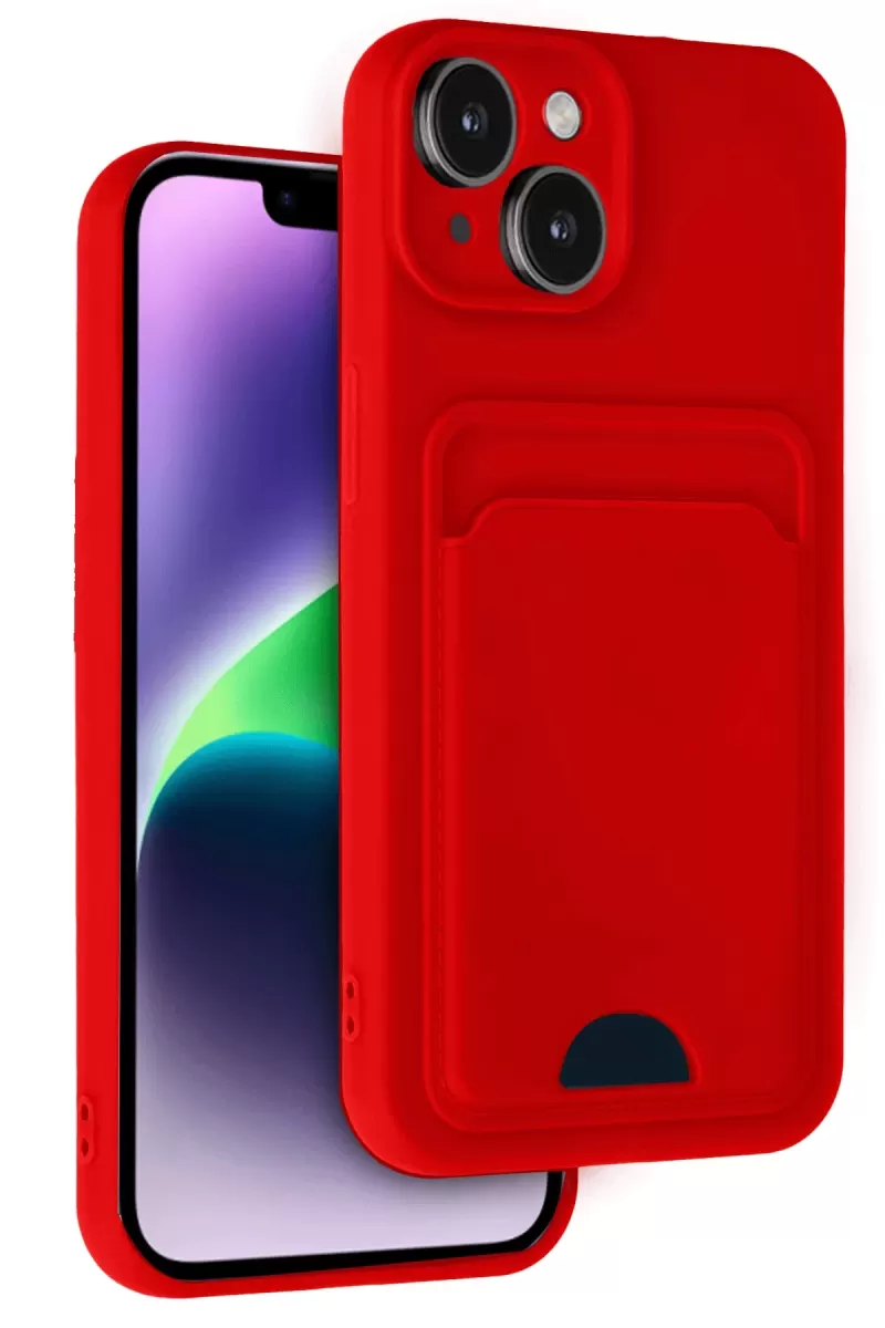 Newface Apple iPhone 14 Kılıf Kelvin Kartvizitli Silikon - Kırmızı
