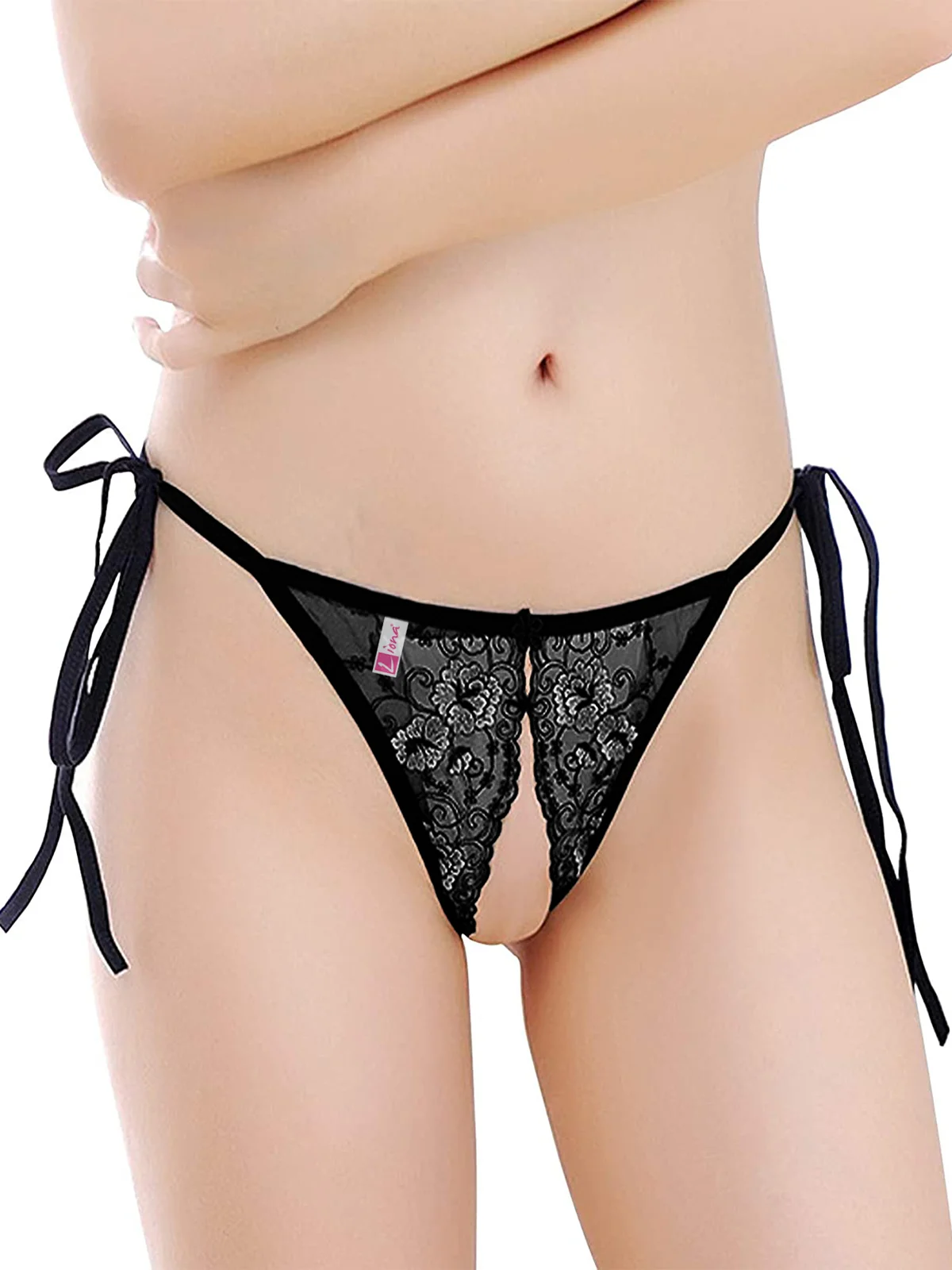 Dantelli Ağı Açık Kadın Siyah Fantezi String