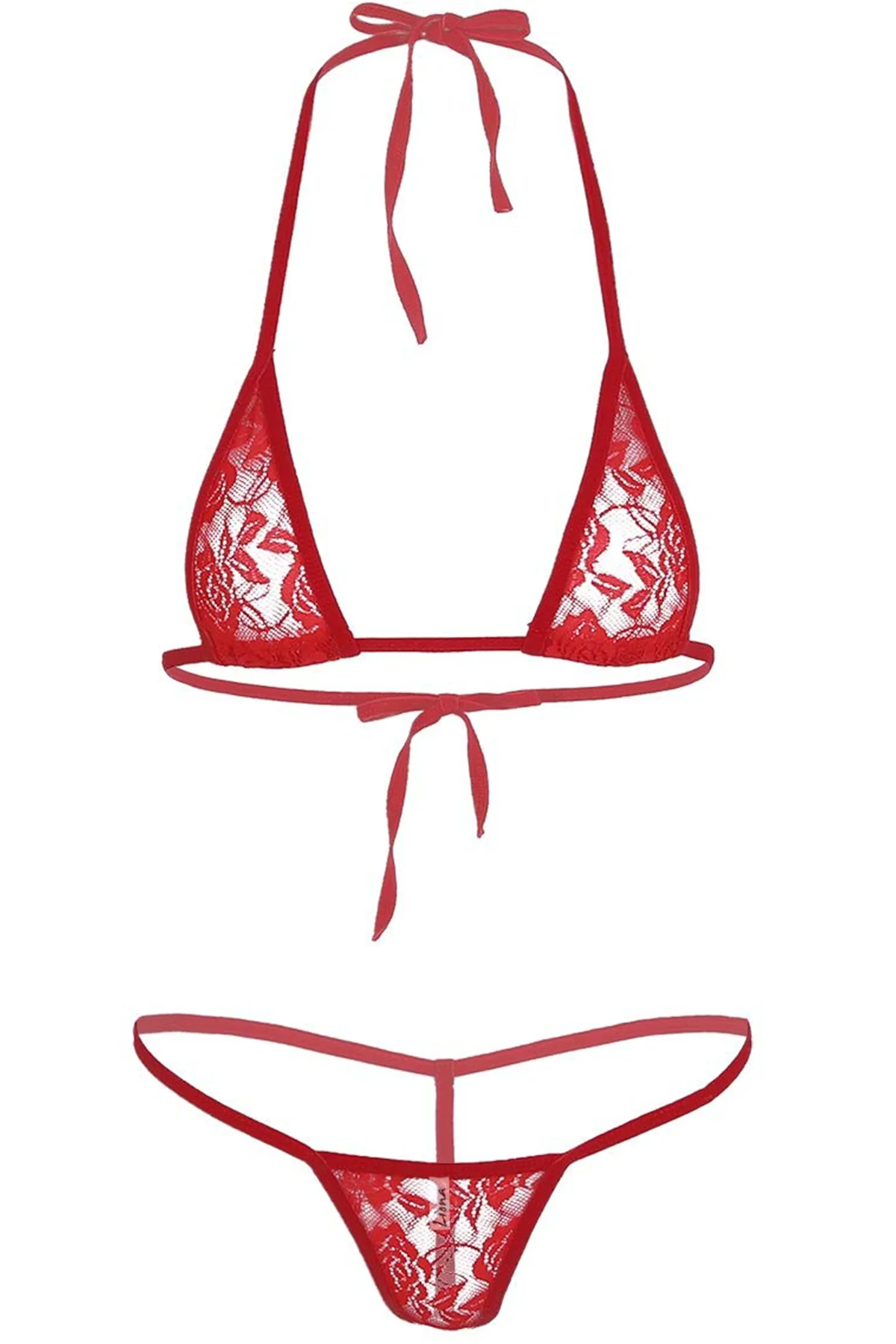 Dantelli Seksi Kadın Fantezi Kırmızı Sütyen String Takımı