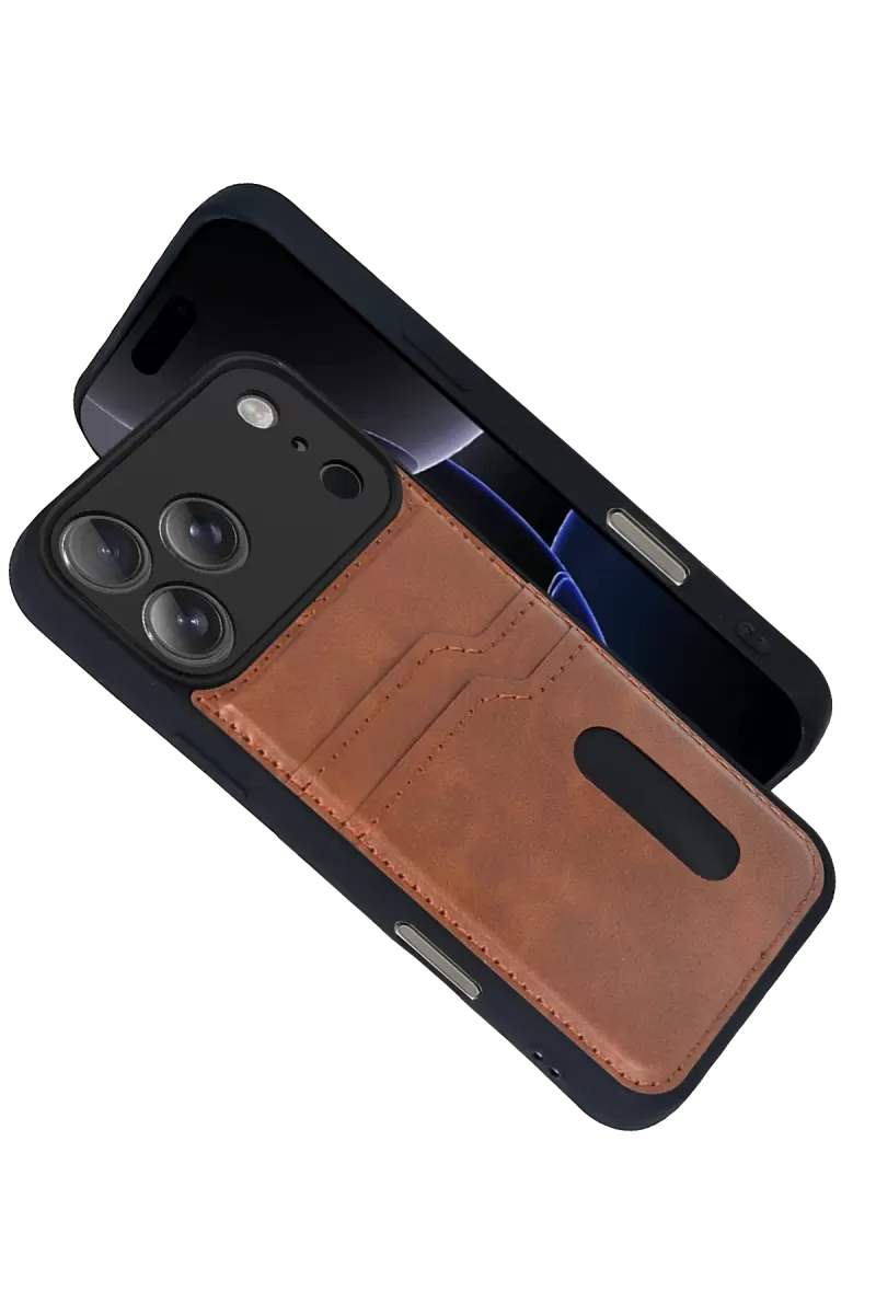 Newface Apple iPhone 17 Pro Max Sara Kartvizitli Deri Kılıf - Taba