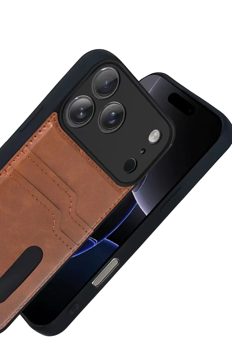 Newface Apple iPhone 17 Pro Max Sara Kartvizitli Deri Kılıf - Taba